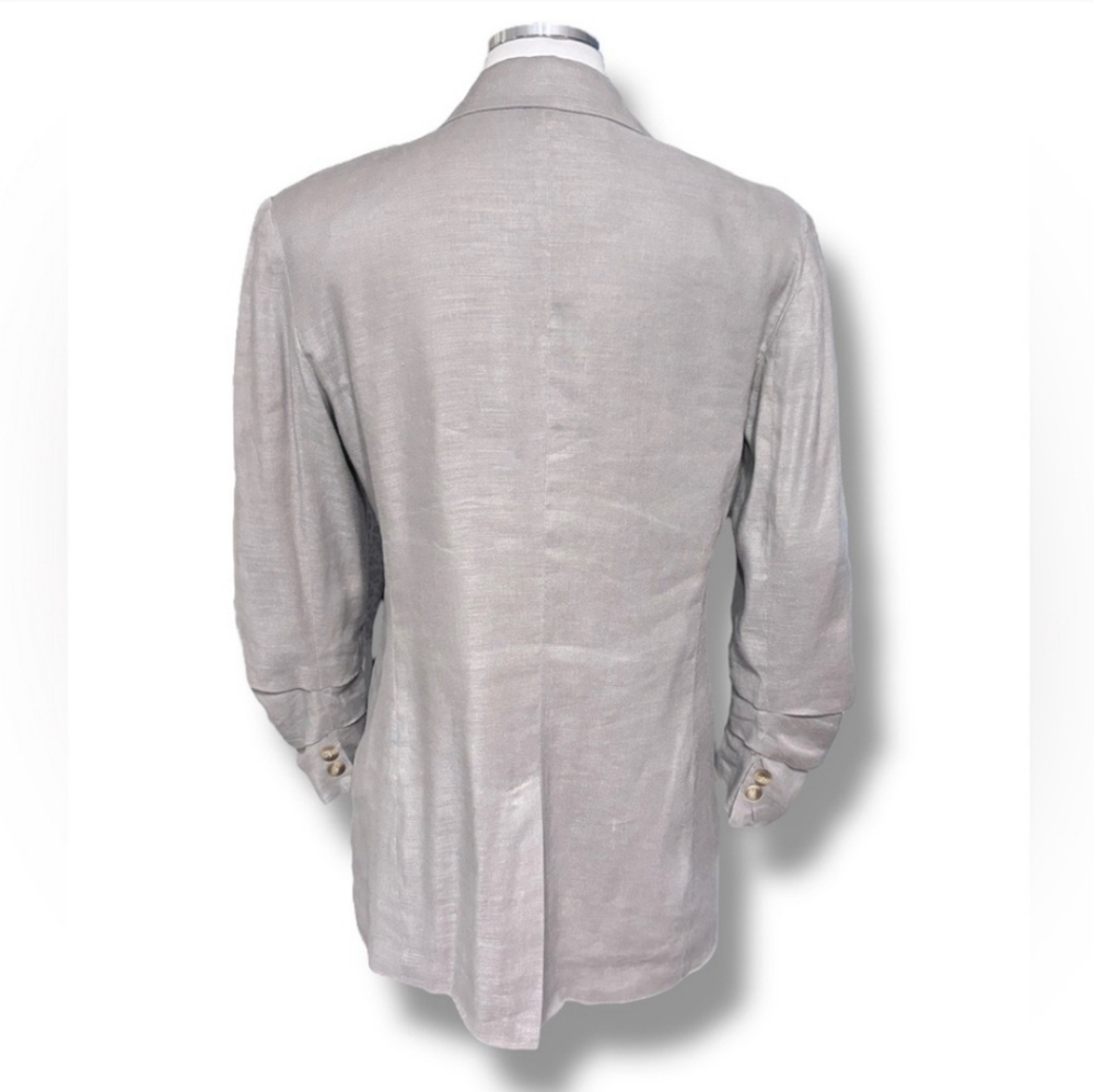 MAGASCHONI Grey Single Button Linen Blend Blazer with Pleated Sleeve - Picture 6 of 7